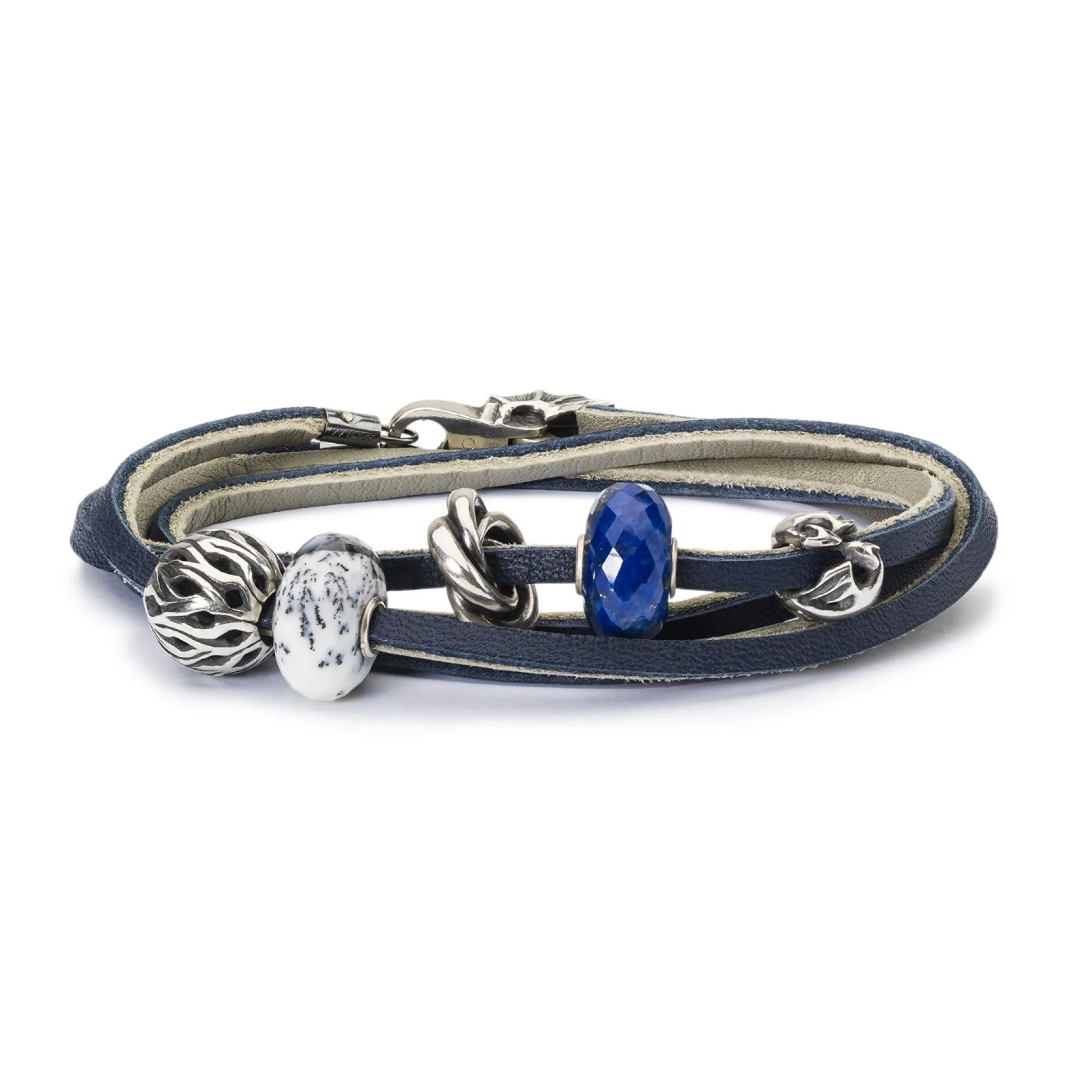 Trollbeads Bracelets*Leather Bracelet Dark Blue/Light Grey