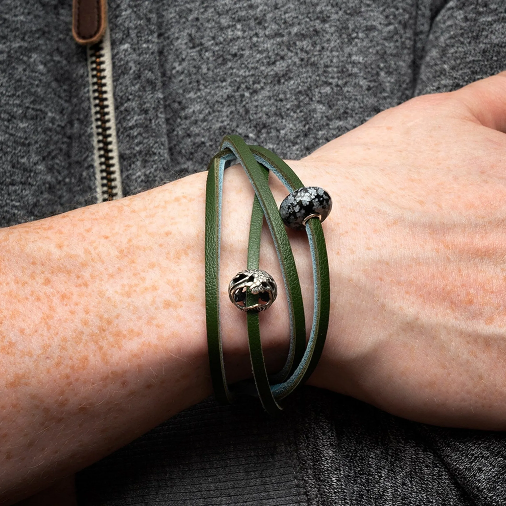Trollbeads Bracelets*Leather Bracelet Light Blue/Green