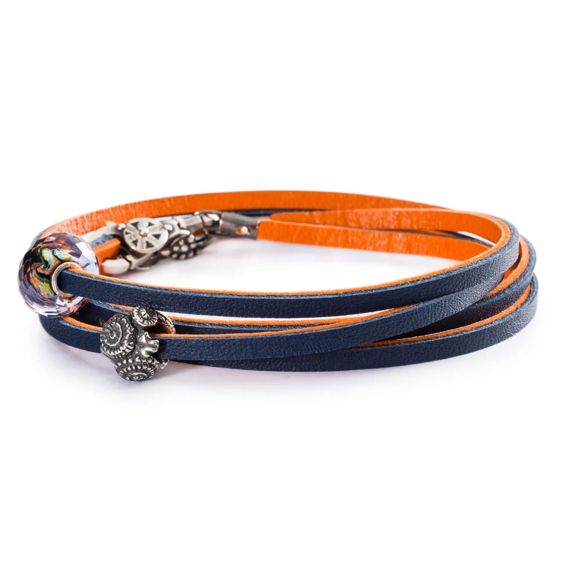 Trollbeads Bracelets*Leather Bracelet Orange/Navy
