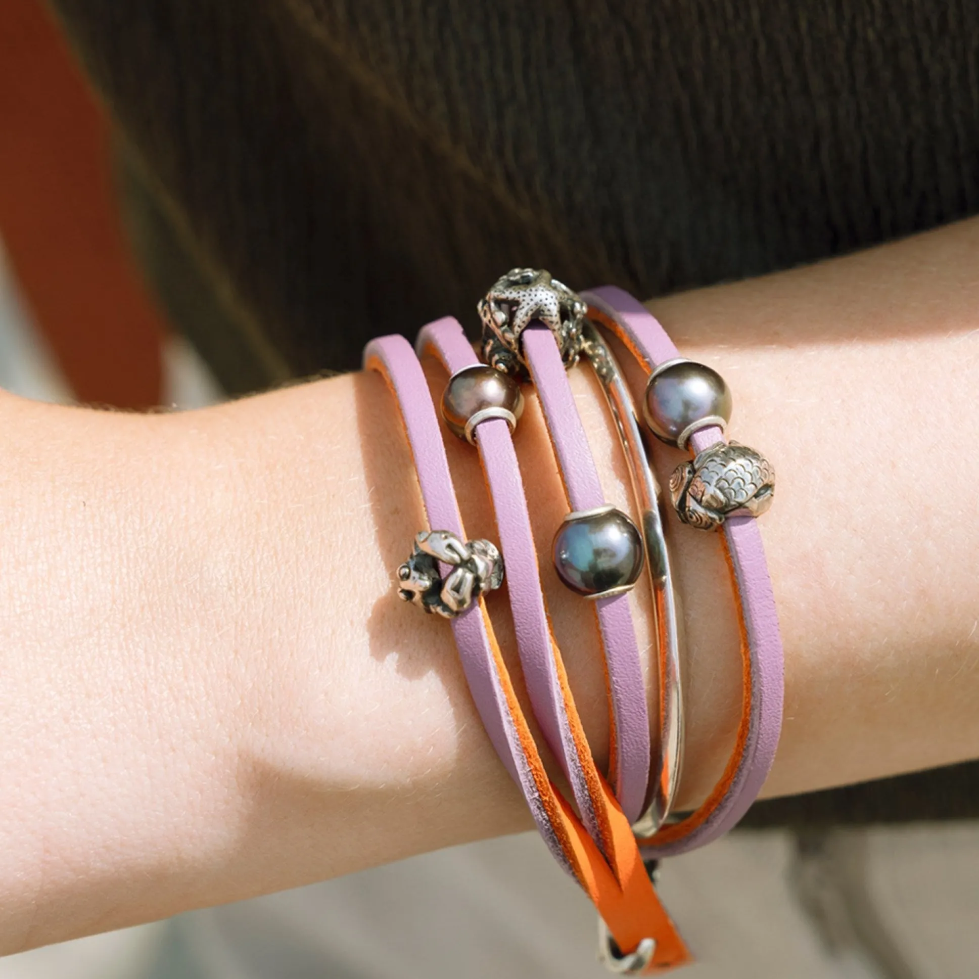 Trollbeads Bracelets*Leather Bracelet Pumpkin/Grape