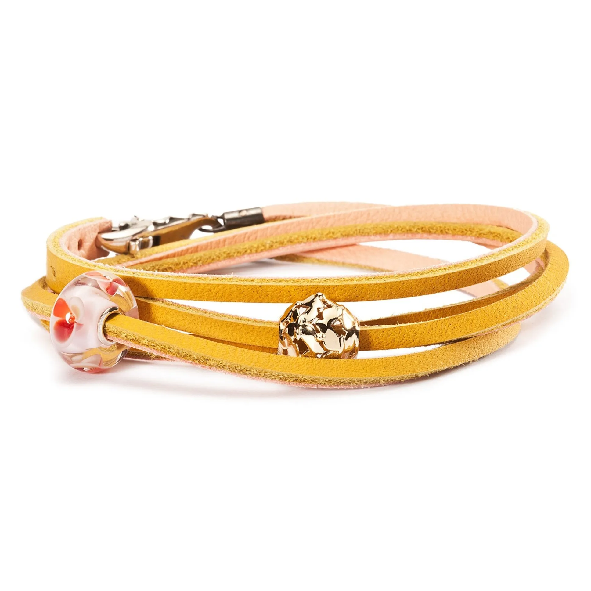 Trollbeads Bracelets*Leather Bracelet Yellow/Light Pink